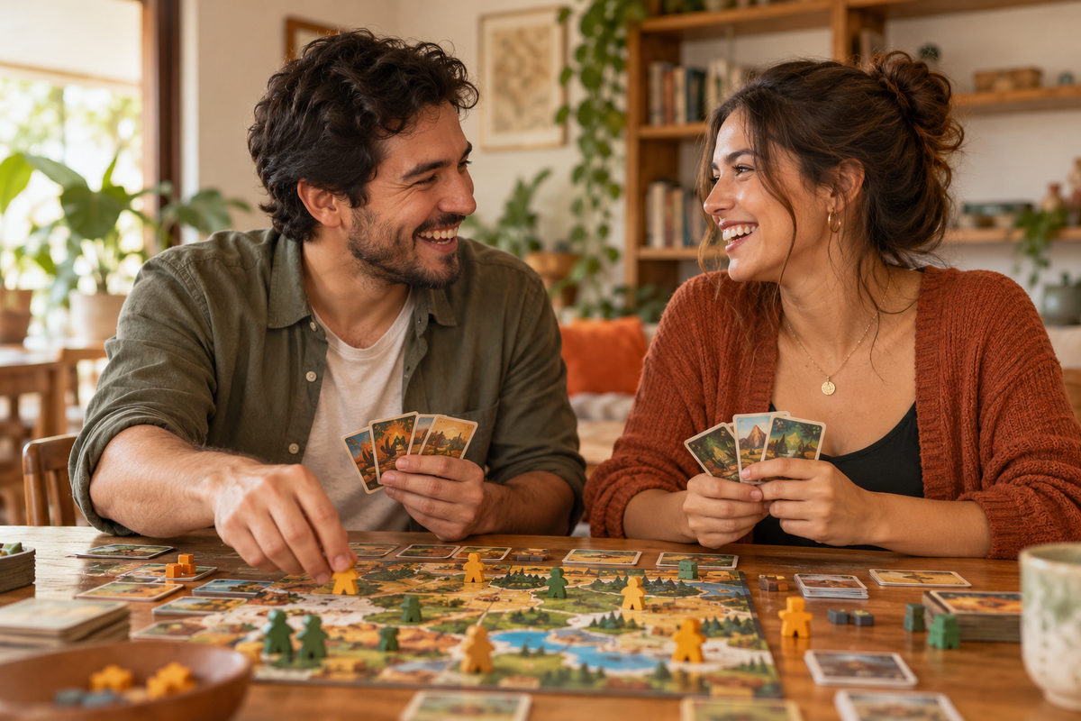 Una pareja compartiendo una partida de juegos de mesa